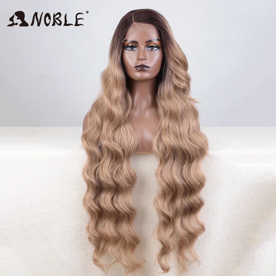 Edle synthetische Lace-Front-Perücke, lang, gewellt, 91,4 cm, gewellt, Seitenteil, Spitzenperücke für Frauen, Lace-Front-Perücke, Ombre-Blond, Cosplay-Perücke