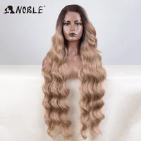 Peluca con malla frontal sintética Noble, peluca de encaje con parte lateral ondulada larga de 36 ""para mujer, peluca con malla frontal, peluca de Cosplay Rubio degradado