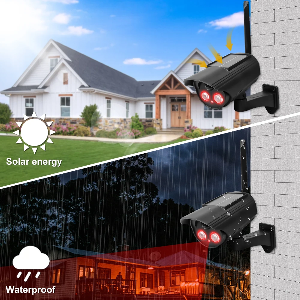 Outdoor Solar Simulation Camera Waterproof Dummy Camera Home Safe CCTV Surveillance Simulation Fake Camera Flashing LED Light