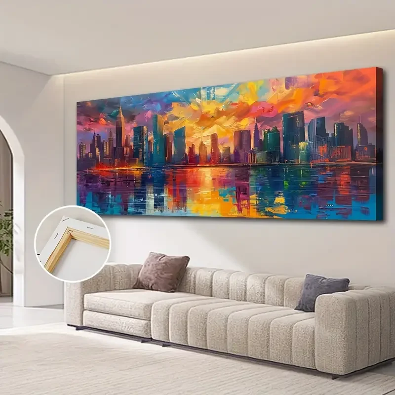 1pc (No frame),Modern Art Deco Cityscape Canvas Wall Art - Unframed Encaustic Painting on Canvas, Contemporary Urban Landscape P