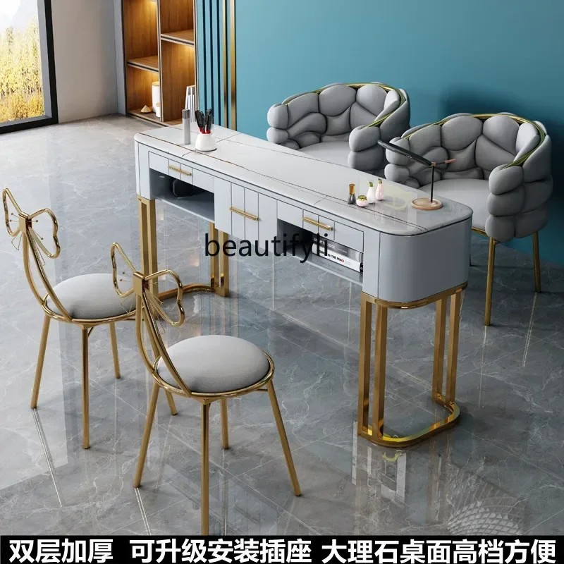 Manicure Table and Chair Set Japanese Single Double Light Luxury and Simplicity Modern Marble Nail Table