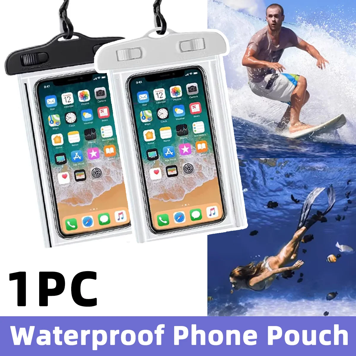 1PC Waterproof Phone Bag Touch Portable Fully Protective Transparent Waterproof Bag Swimming Drifting Hanging Neck Phone Bag