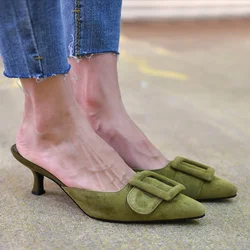 Mules d'été grande taille 42 pour femmes, chaussures de style basique, en daim, pantoufles à boucle de style français pour enfants, à bout pointu, collection 2022