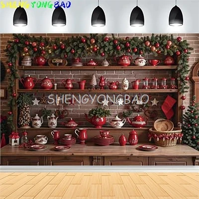 

Christmas Day New Year Party Photography Backdrops Prop Window Living Room Xmas Tree Display Cabinet Photo Background KJ-01