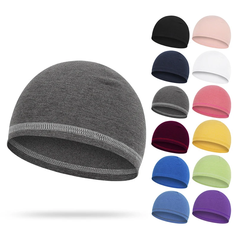 Cycling Cap Solid Color Beanie for Men Women Winter Outdoor Camping Elastic Sports Warm Hat Ski Helmet Lining Climb Fleece Hat