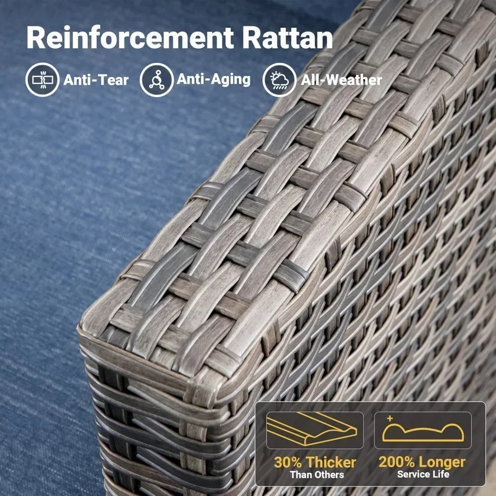 9-piece Terrace Furniture Set,Equipped with Square Pit Table, Swivel Rocking Chair,Outdoor High Backrest Rattan Conversation Set