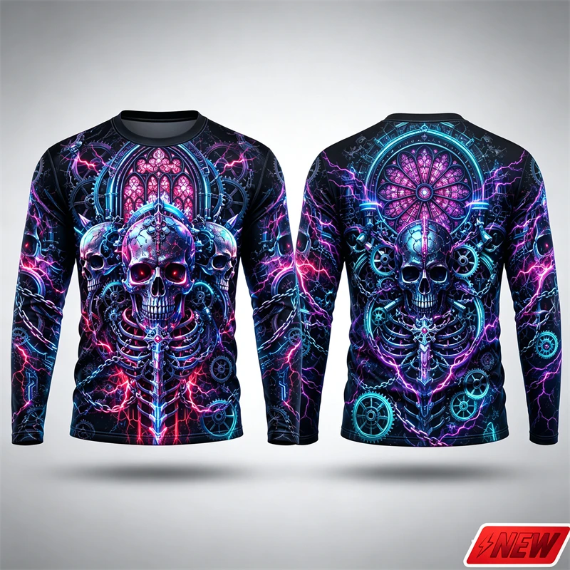 Mens Long Sleeve T Shirt Dark Skeleton Pirate Ghost Chain 3d Print Gothic O Neck T-Shirt Festival Streetwear Punk Style Tops