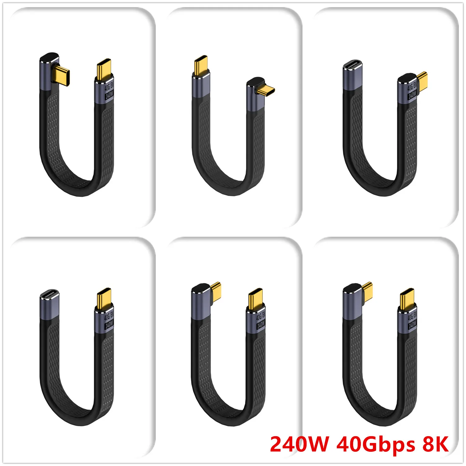 USB 4 90 Degree Thunderbolt3 Elbow USB C Cable 40Gbps Thunderbolt 4 Angle Type C Cable for SSD Laptop Macbook Elbow Connector