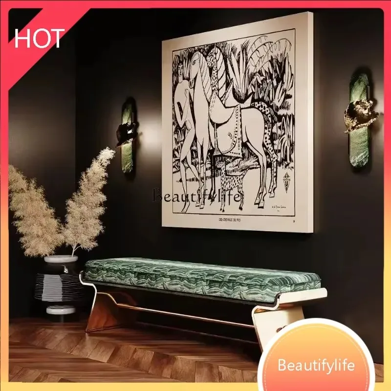 style  Simple modern designer light luxury stainless steel home bedroom end of bed model room sofa stool ss 8617