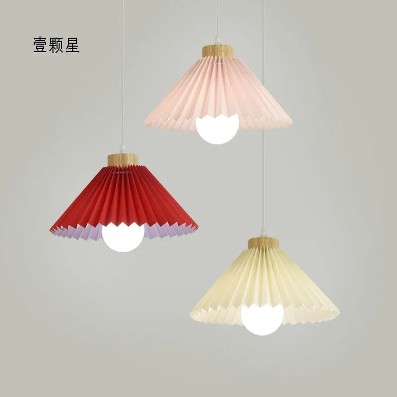 Retro Fabric Small Chandelier Solid Wood Home Restaurant Homestay Chandelier Nordic Single Head Living Room Bedroom Bedside Lamp