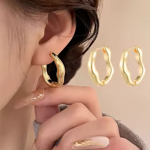 Fashion Vintage Geometric Hoop Earrings For Women Irregular Temperament Jewelry Daily Wear Trendy Earrings Gold Silver Color
