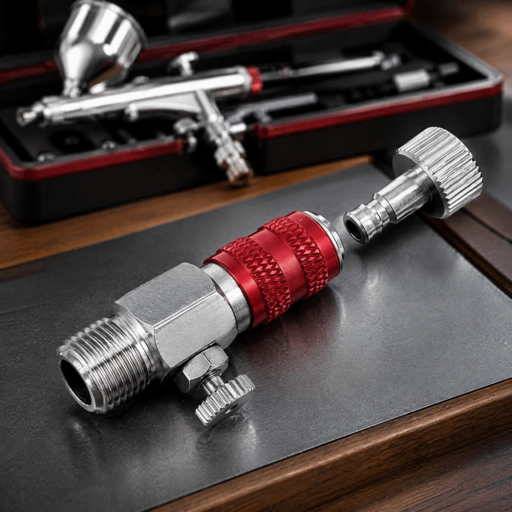 6pcs Quick Release Design Airbrush Quick Release Coupler Automatically Shuts Off Air Flow Airbrush Disconnect Coupler