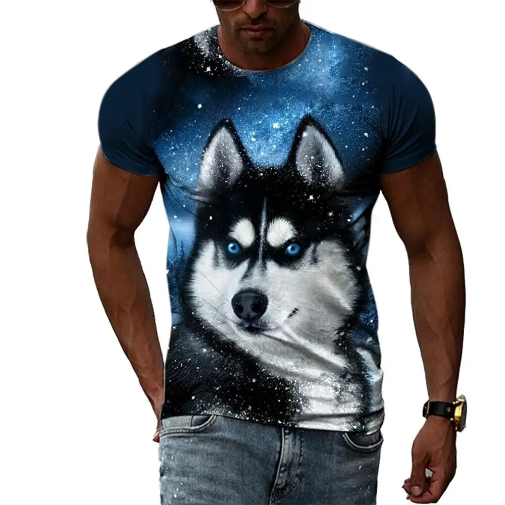 

New Tide Summer Fashion Wolf Picture T-shirts Casual Print Tees Hip Hop Personality Round Neck Short Sleeve Tops