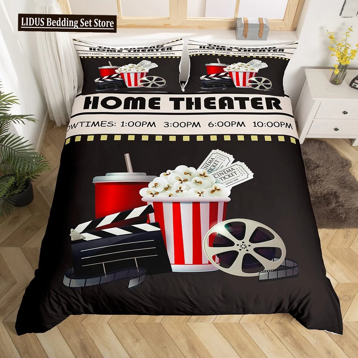 

Movie Theater Duvet Cover Set Cinema Ticket Bedding Set Filmstrip Comforter Cover Bedroom Decor Bedspread Cover Full Size 2/3pcs