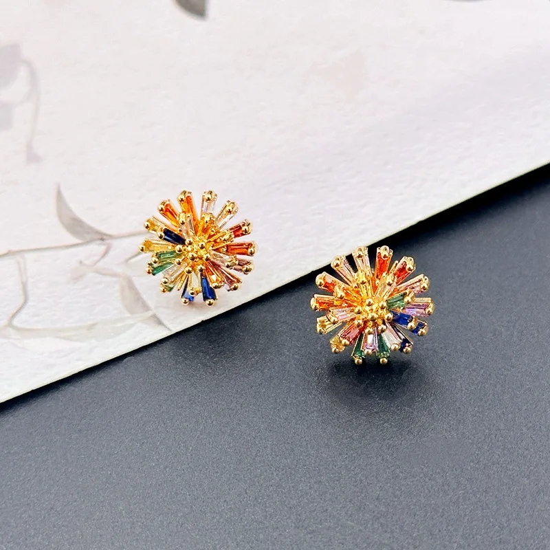 

Manufacturer Minimalist Temperament Earrings Color Rainbow Zircon Inlaid Small Daisy Earrings Summer Snowflake Sparkle Shape