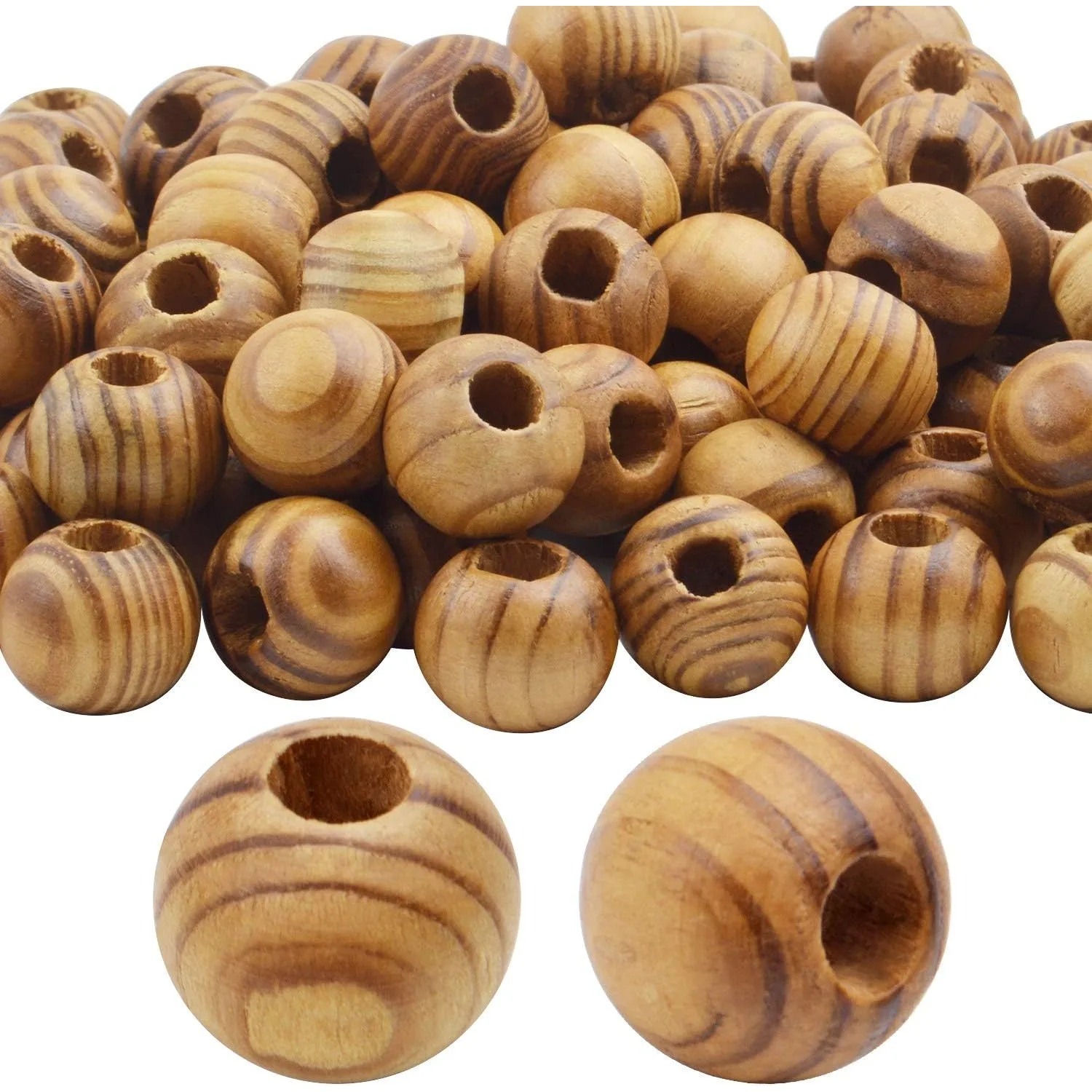 

100 Pieces Diameter Round Loose Spacer Beads Large Hole Wooden Craft Beads with Beautiful Grain for DIY Handmade Decorations
