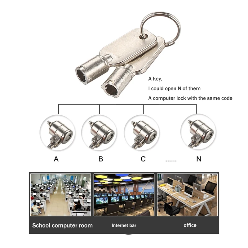 1 Set Notebook Laptop Computer Lock Laptop antifurto Lock chiave universale Internet Cafe Lock