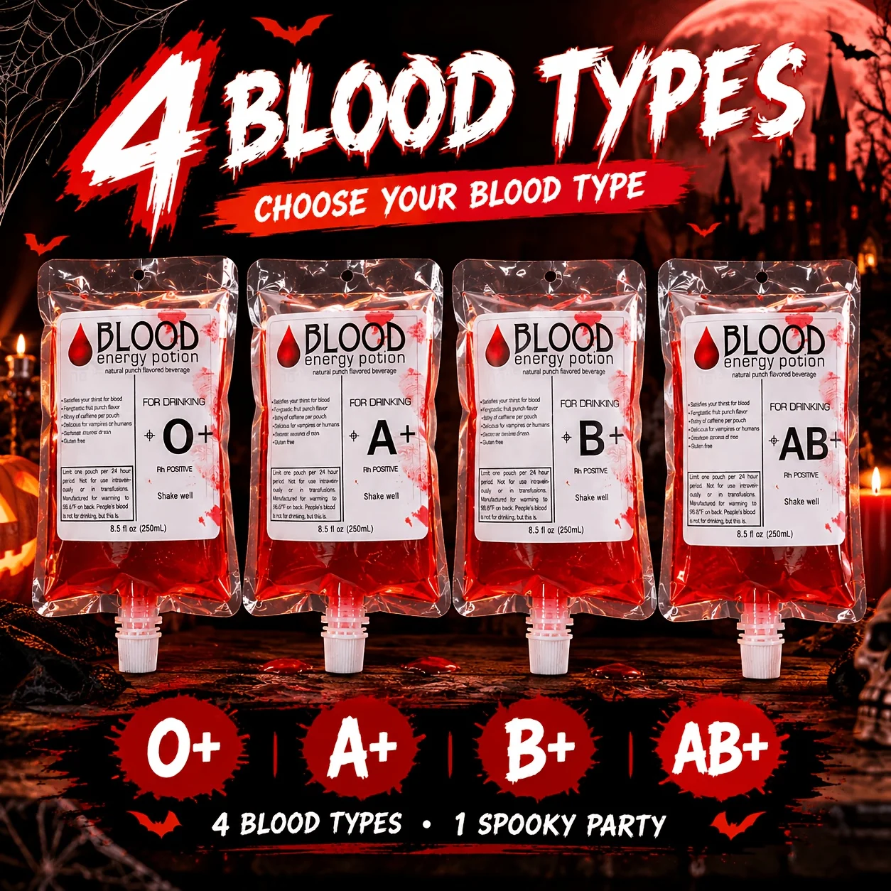 1. 20Pcs Halloween Blood Bag Drink Pouches, Empty Beverage Bags, Reusable Horror Themed Party Decor Supplies