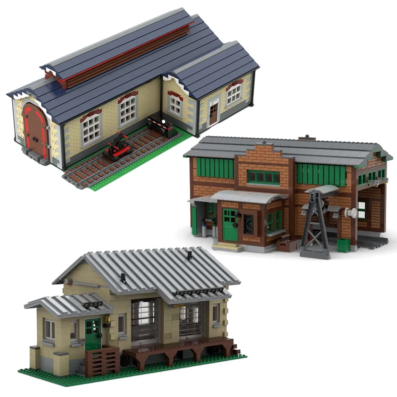 City Railway Train Station Engine Shed Model MOC Building Blocks Bricks DIY Bricks Assembling Toys Birthday Display Christmas