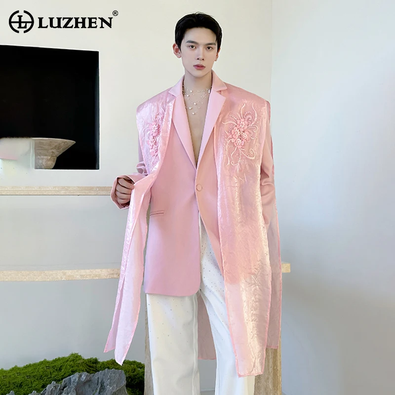 

LUZHEN 2025 Autumn New Embroidery Pattern Luxury Handsome Blazer Coat Men's Shoulder Pad Loose Shawl Decorate Male Jacket JY4398