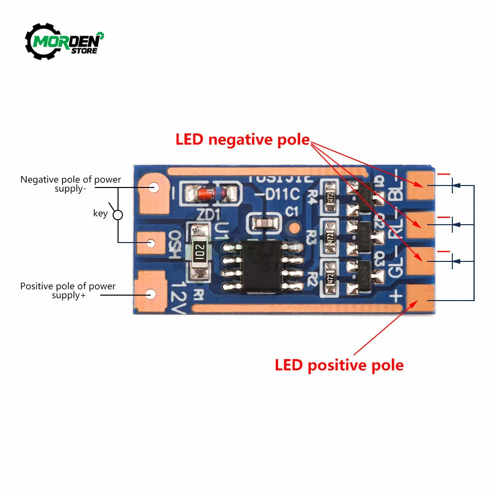 Módulo rgb 5v-12v, 5 peças, 11 tipos de modo, interruptor de botão, módulo de lâmpada colorida, placa de circuito de acionamento de alta corrente,