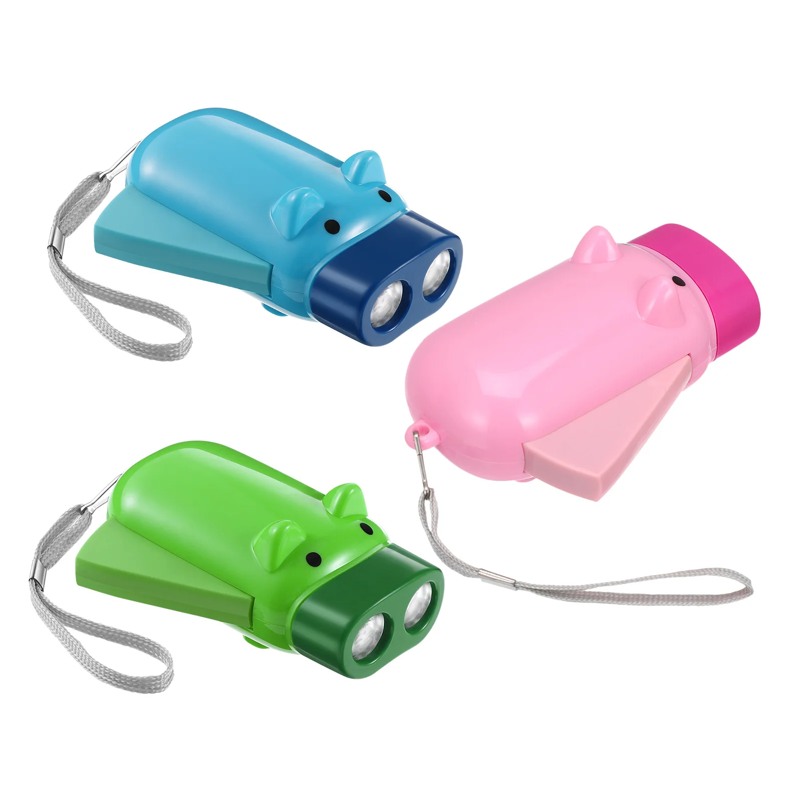 3pcs Cartoon Flashlight Pig Pattern Hand Pressing Small Portable Electric Torch Lightweight Wear Resistant For Outdoor Indoor