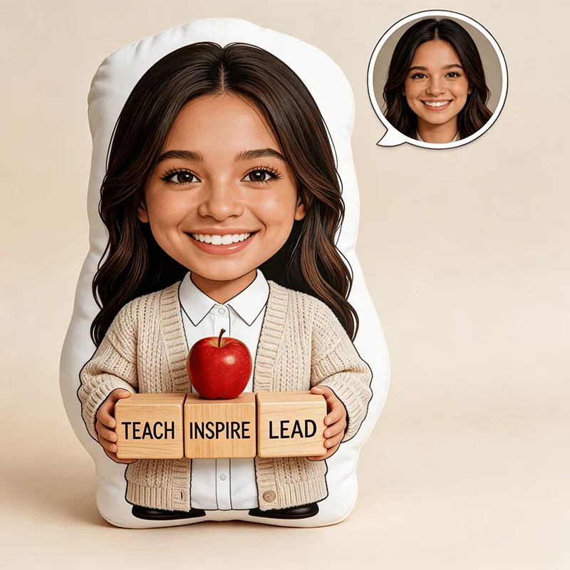 Personalized Photo Customization: Teacher Portrait Neutral Custom Shaped Decorative Cushion, Graphic Accent Pillow, 60cm Large S