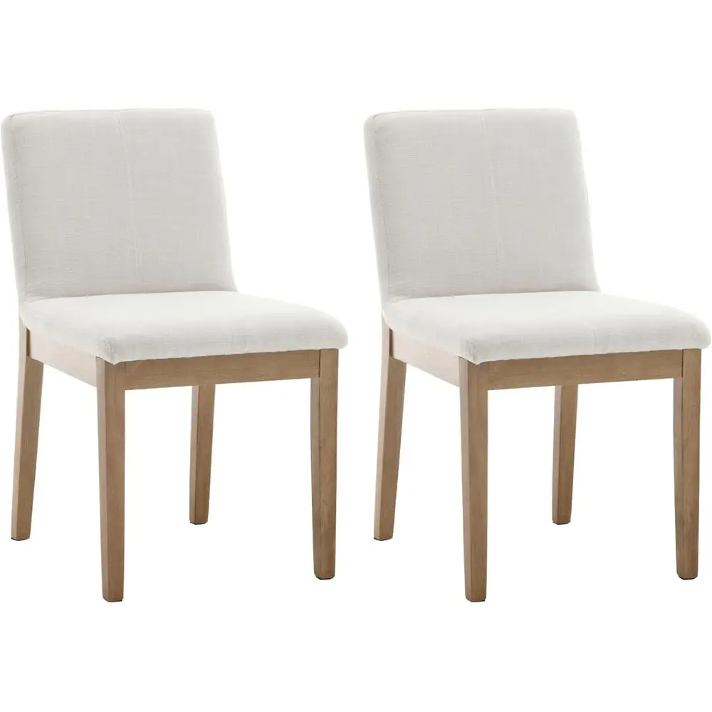 

Upholstered Dining Chairs Set of 2, Linen Beige, Modern Side Chairs with Natural Solid Wood Legs