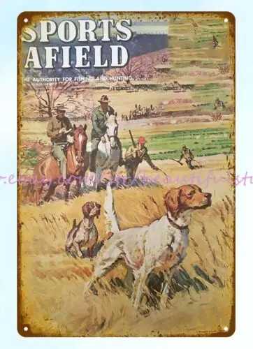 1955 Sports Afield hunter horse dog metal tin sign modern wall art decor