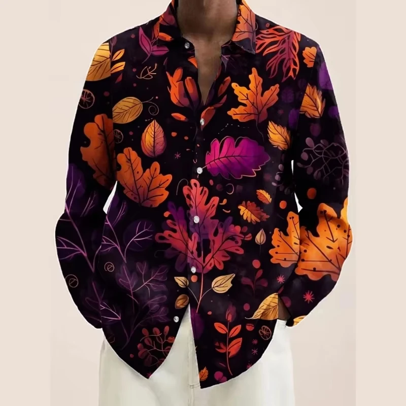 Fashion 3d Floral Shirts For Men Printed Lapel Long Sleeved Shirts Cool Graphs Street Vintage Casual Slim Men Clothes Tops