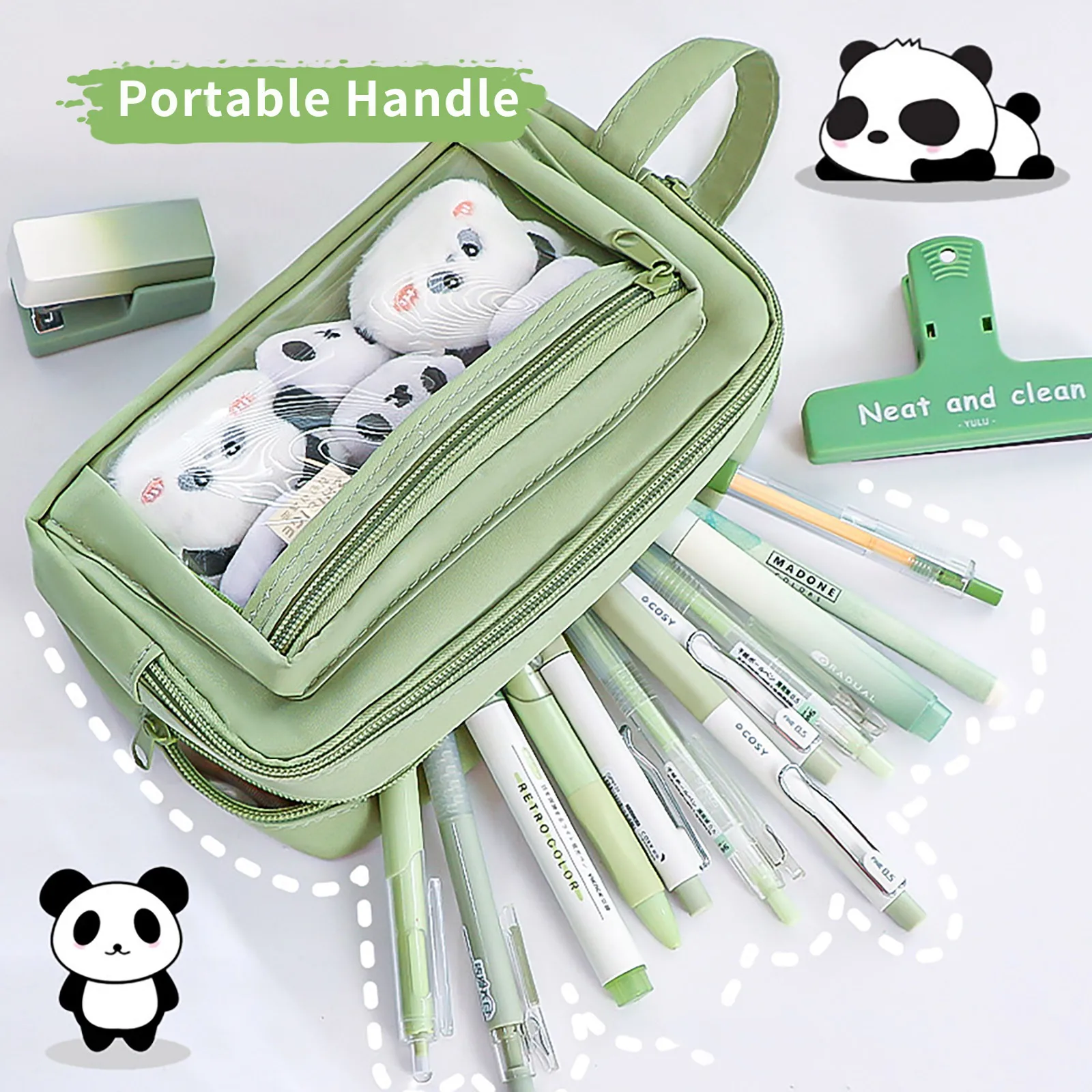 Clear Pencil Pouch Kawaii Itabag Pencil Case Double Layer Zipper Pen Bag with Handle for Student,Office