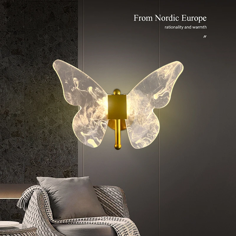 

Butterfly Wall Lamp Corridor Lamp Modern Simple Creative Nordic Living Room Bedside Bedroom Lamp LED Indoor Lighting Decoration