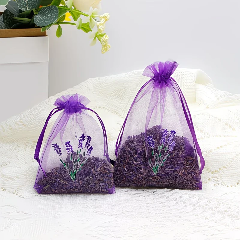 20Pcs Lavender Pattern Drawstring Mesh Bags Dried Flower Herbs Spices Storage Bag Odor-Eliminating Breathable Fragrance Pouches