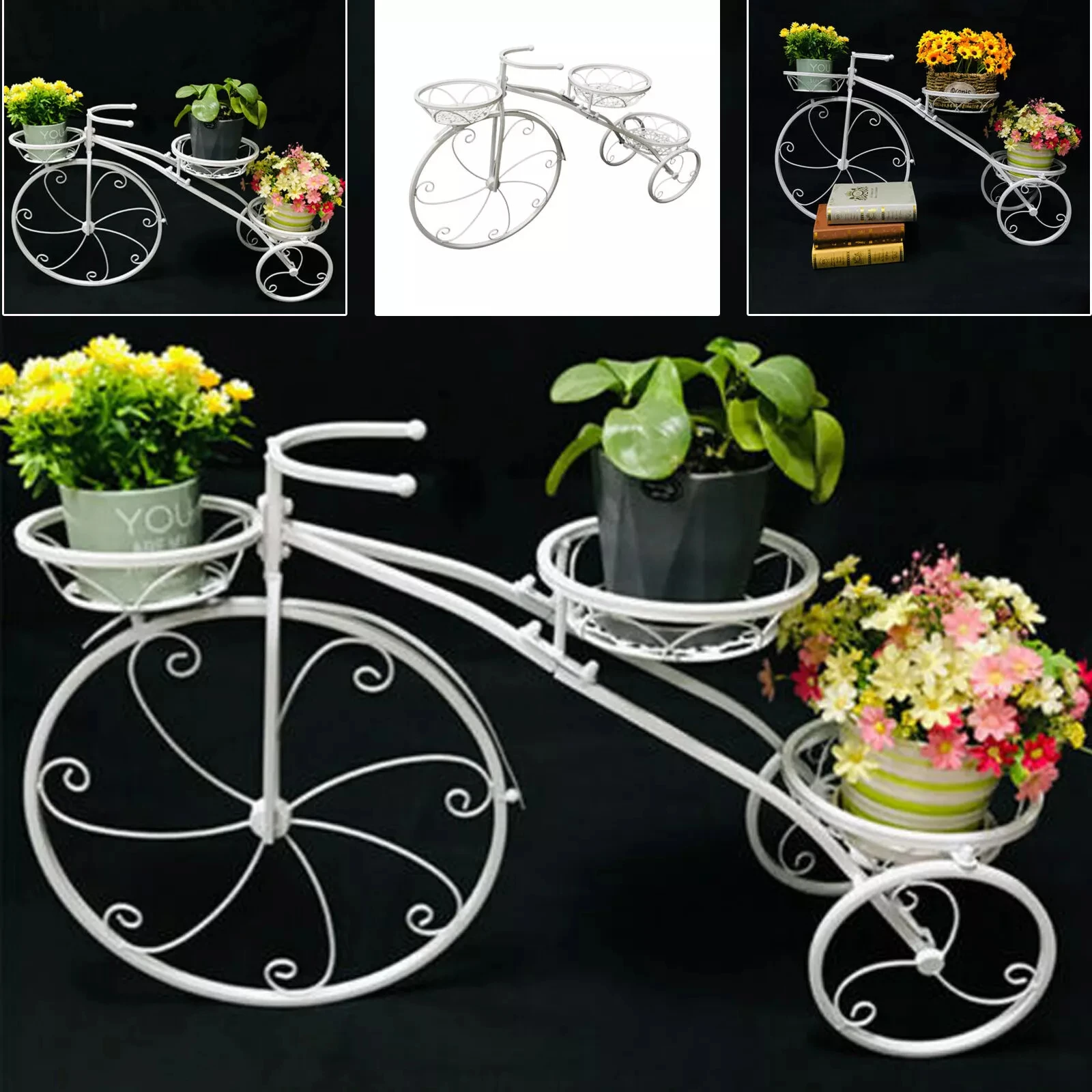 Suporte de triciclo, Iron Flower Pot Suporte do carrinho, Planter Rack para jardim