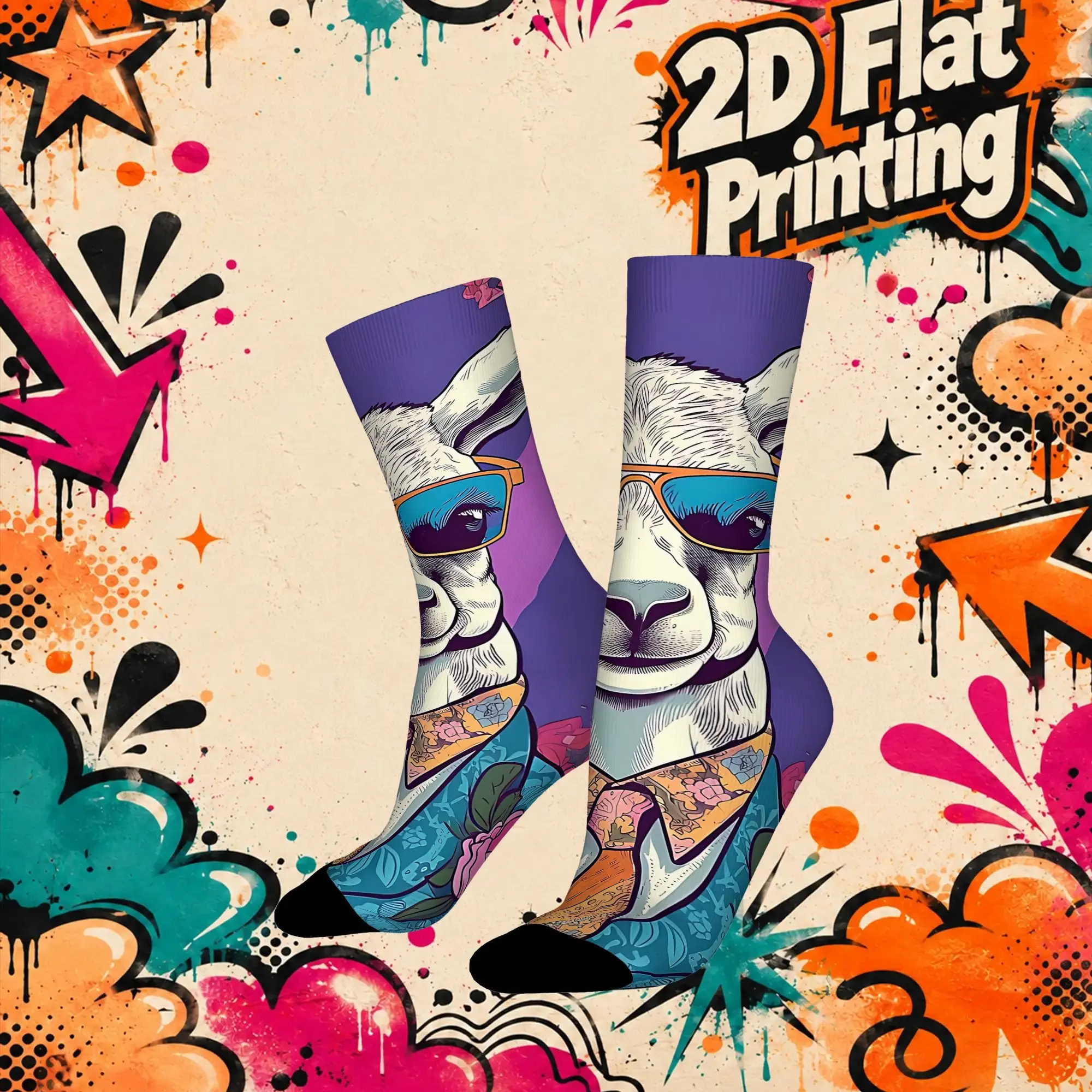 Fashion Vintage Llama Fashion Print Crazy Men's compression Socks Unisex  Funny Crew Sock