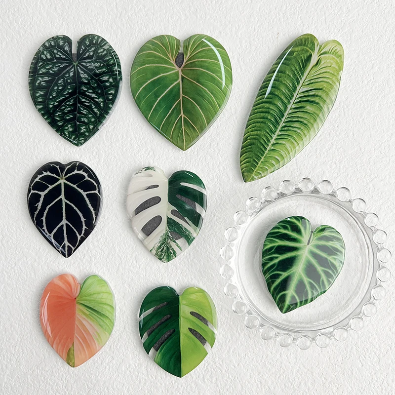 8Pc/Set Creative Folding Phone Popular Acrylic Plant Socket Holder Refrigerator Magnets Patch Simulation Green Leaves Decorative