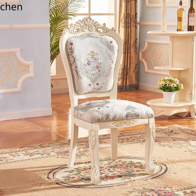 HT Dining Chair Modern Carved Solid Wood Leisure Chair Nail Desk Mahjong Home Use Backrest Dining Table Chair
