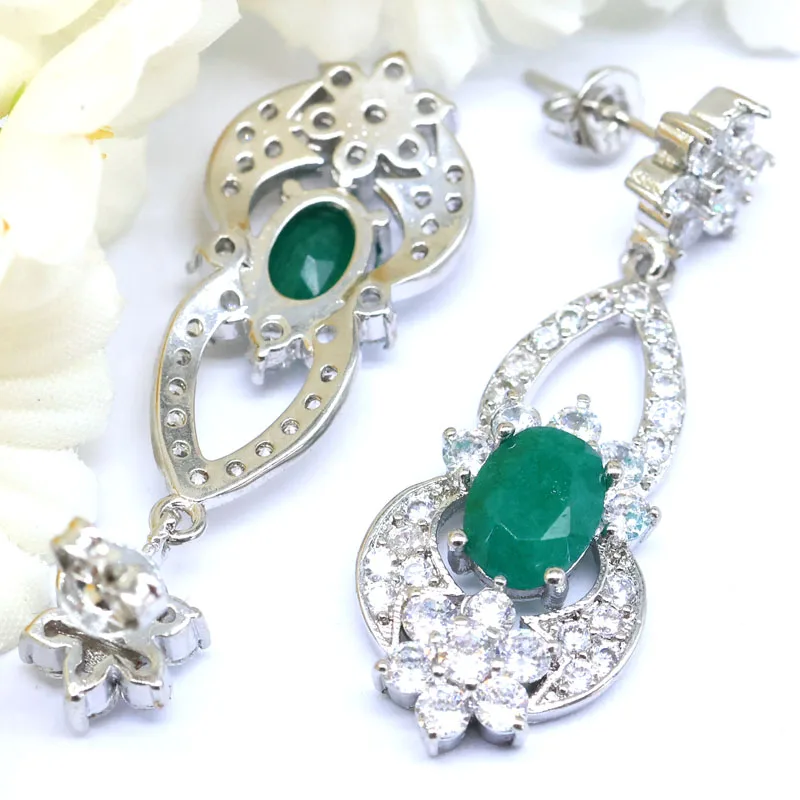 Buy 5 Get 1 Free 40x13mm 7.1g Real Green Emerald Red Ruby Blue Sapphire CZ Women Wedding Silver Earrings view 6