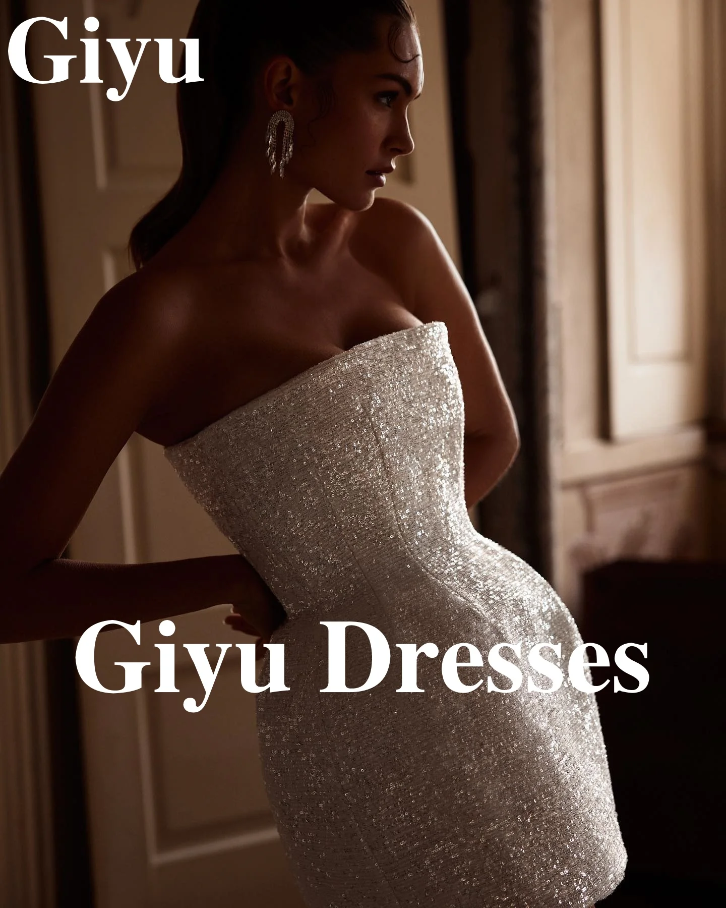 Giyu-vestido de novia Sexy brillante con hombros descubiertos, sin tirantes, con cremallera trasera, vestidos de novia para mujeres europeas y americanas personalizados