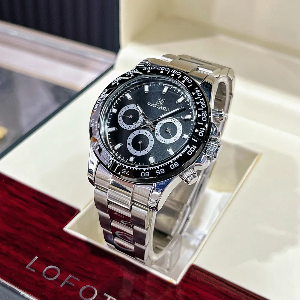 Stainless Steel New Solid Steel Band Rotating Bezel Luminous Skeleton Waterproof Self-Wind Automatic Watch for Men