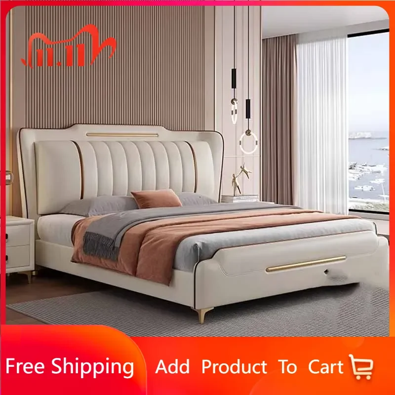 

Waterproof Soft Double Bed European Bedroom Wood White Twin Queen Beds Modern Upholstered 2 Person Camas De Dormitorio Furniture