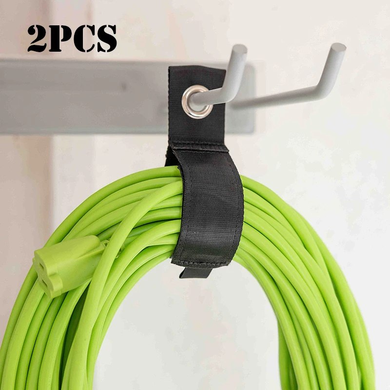 2pcs 연장 코드 홀더 주최자 헤비 듀티 후크 및 루프 보관 스트랩 케이블 스트랩 교수형 케이블 용 랩 로프 주최자