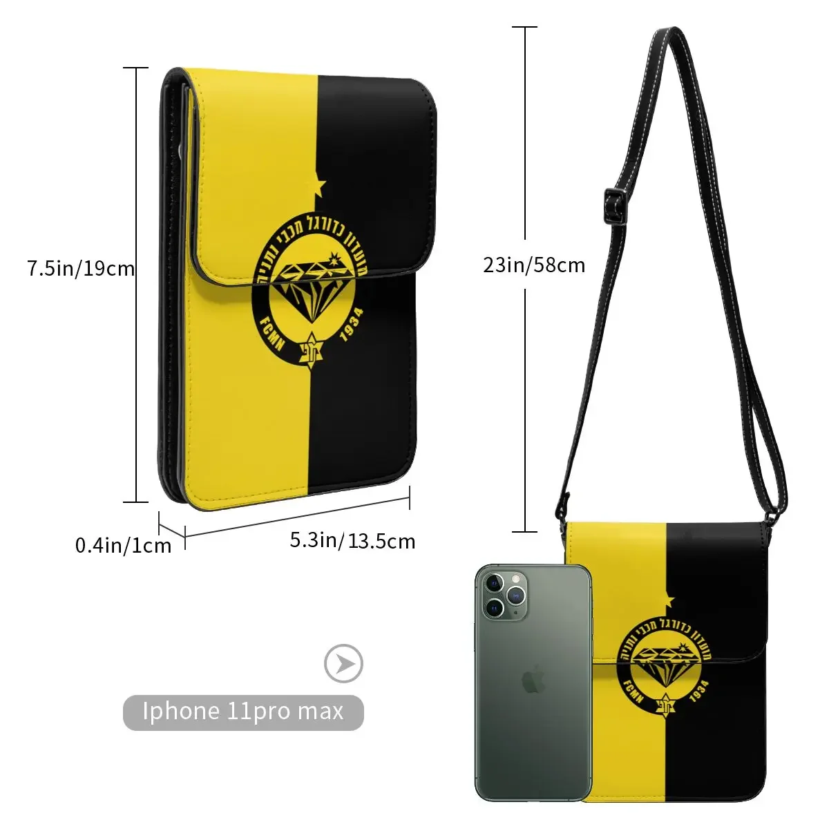 Maccabi Netanya portefeuille à bandoulière sac pour téléphone portable sac à bandoulière sac à main pour téléphone portable sangle réglable