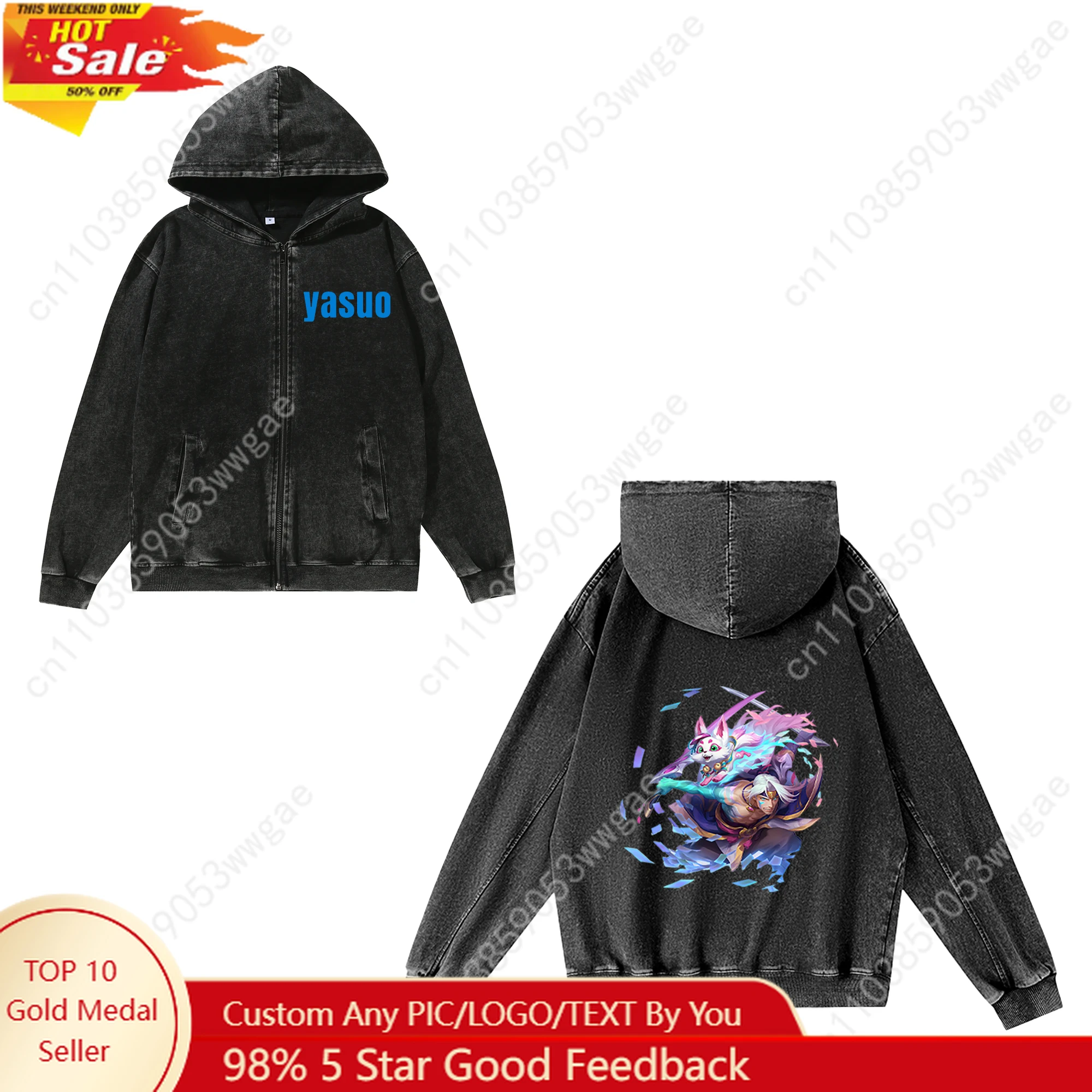 

Yasuo Zipper Sweatshirt Man Woman fashion Retro Hoodies Vintage Pullover Sweat Shirt With Pocket Full Zip Customized Jacket Tops