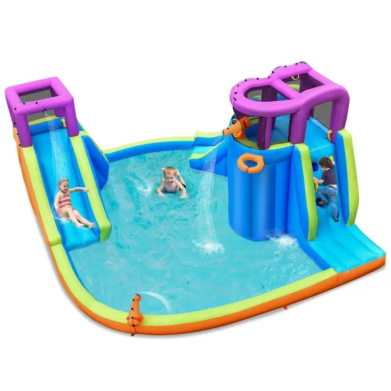 

6-in-1 Inflatable Dual Water Slide Bounce House Without Blower