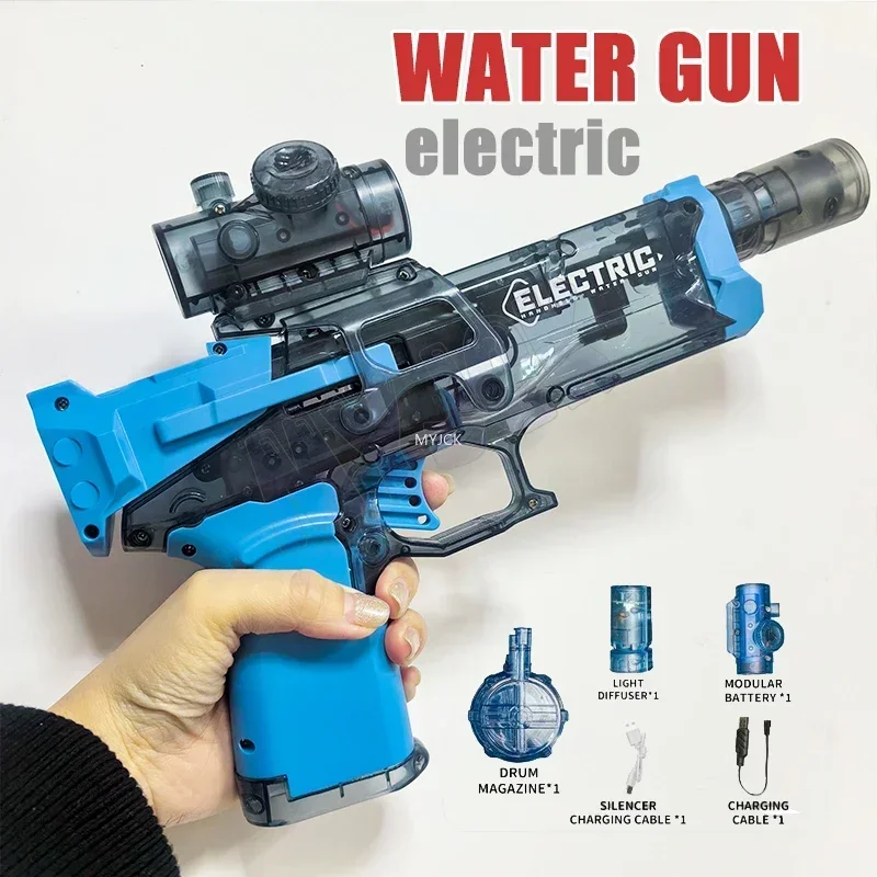 Pistola de agua eléctrica de alta presión para niños, juguetes de verano para exteriores, playa, piscina, jardín, juegos de lucha, ráfagas automáticas, regalos de pistola de agua