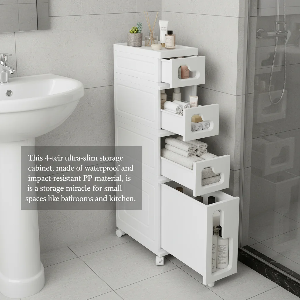 

4-уровневый узкий шкаф для хранения в ванной, узкая передвижная полка на колесиках, компактный органайзер для ванной и кухни