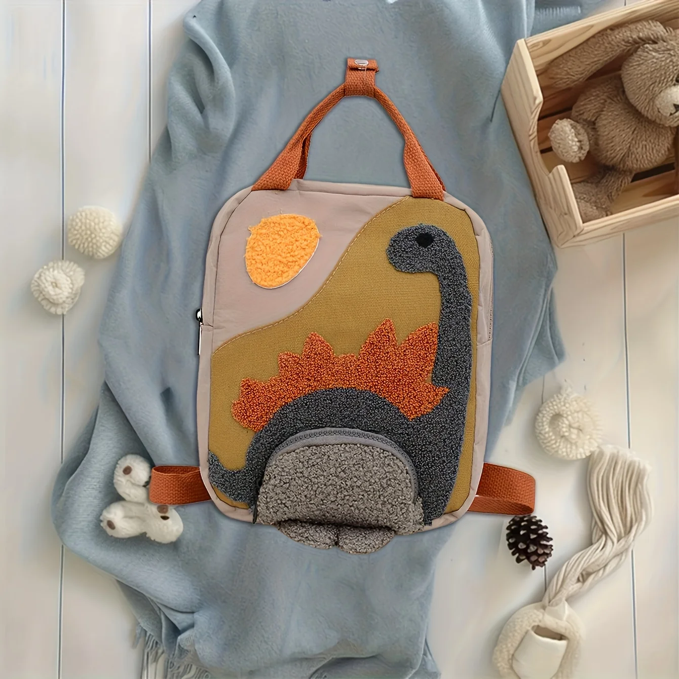 Personalized Custom Name Dinosaur Backpack - Embroidered Text Cartoon Canvas Small Bag, Ideal for Kindergarten Kids' School Use