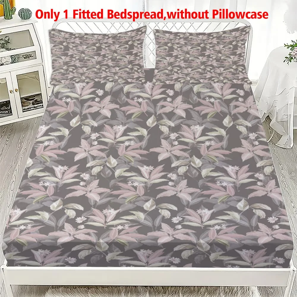 1pc Morandi Botanical Leaves Print Fitted Sheet Deep Pocket Elastic Mattress Cover Single Double Queen King Bedroom Decor