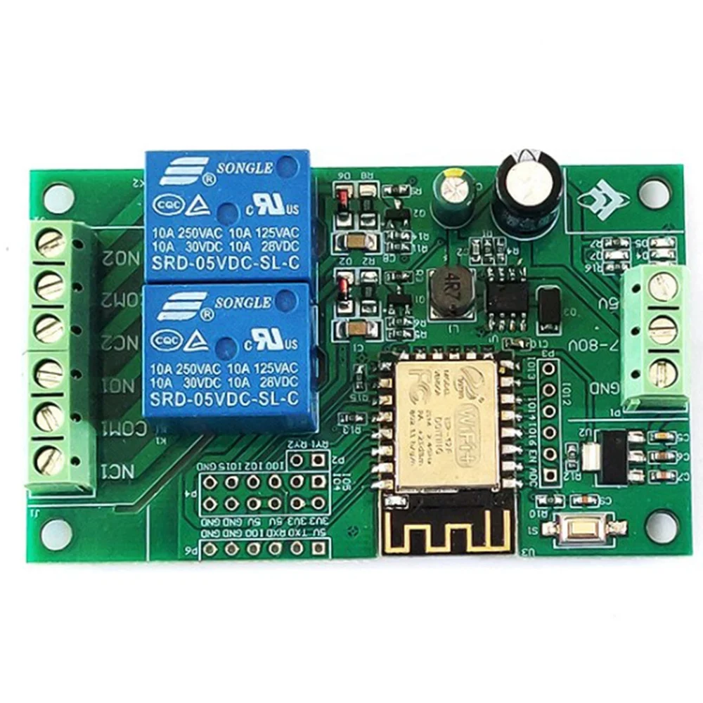 

Esp8266 Esp-12F Wifi Relay Module 2Channel 5V/8-80V Network Relay Switch for Arduino Ide Smart Home App Remot Control